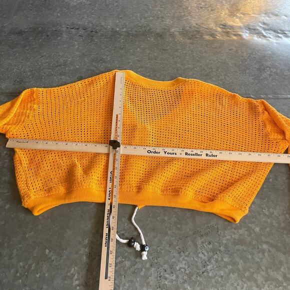 Vintage Crochet Knit Cardigan Zip Sweater Womens M/L Orange Yellow Oversized Y2K - Picture 5 of 7